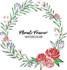 Elegant Floral Frame with Watercolor Flowers, Watercolor frame with delicate flowers perfect for wedding invitations, greeting cards, social media graphics, branding, and other creative projects
