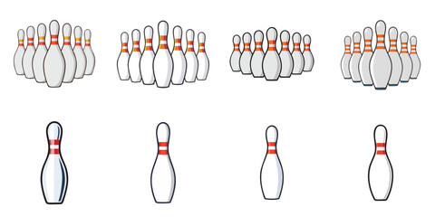 Multiple vector illustrations of bowling pins, outlines