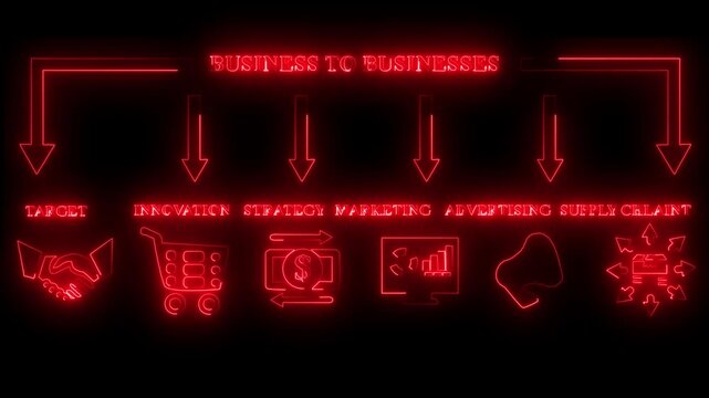 Neon Line Design Concept Featuring Glowing Business Icons, Leadership, Teamwork, Innovation, and Animated Elements for Corporate, Marketing, and Tech Growth Visuals in a Futuristic Style