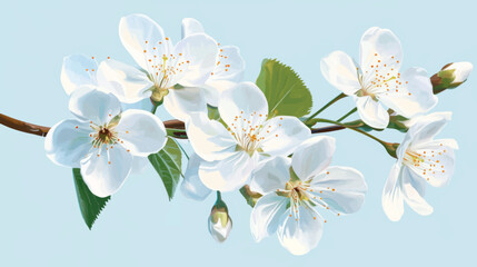 Obraz premium Soft Blue Cherry Blossom Vector Background with White Petals and Botanical Details for Elegant Use
