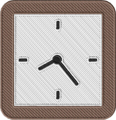 Colorful Square Embroidered Clock Illustration – Stitched Time Design with Fabric Texture