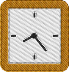 Colorful Square Embroidered Clock Illustration – Stitched Time Design with Fabric Texture