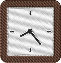 Colorful Square Embroidered Clock Illustration – Stitched Time Design with Fabric Texture