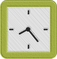 Colorful Square Embroidered Clock Illustration – Stitched Time Design with Fabric Texture