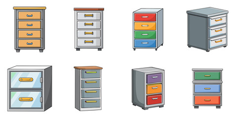 Multiple vector illustration file cabinets, outlines