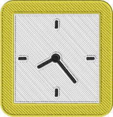 Colorful Square Embroidered Clock Illustration – Stitched Time Design with Fabric Texture