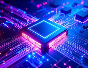 Cyberpunk AI Chip in Futuristic Circuit Board