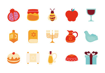 Colorful Jewish Holiday Tradition Judaism Religion Illustrations Design Set