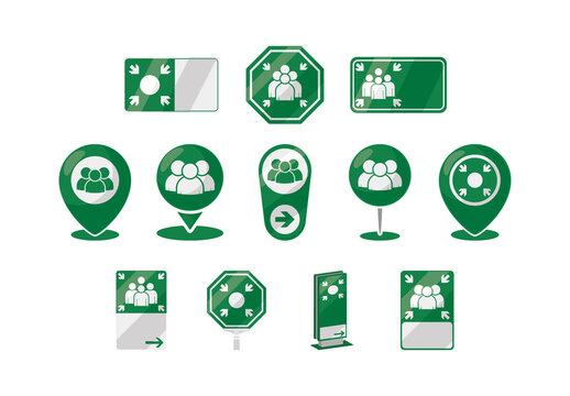 Green And White Emergency Meeting Location Icons Set