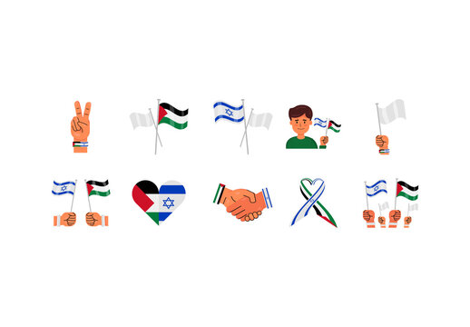 Multicolor Israel Palestine Peace Unity Conflict Illustrations Design Set