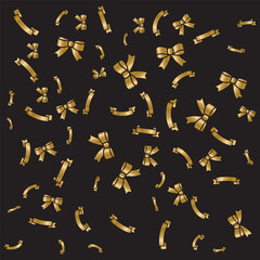 Golden bows and ribbons on black background