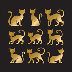 Golden Cat Silhouettes in Various Poses