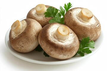 mushrooms on a plate with white background
