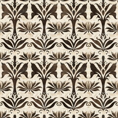 Seamless brown floral pattern on a cream textured background. Textile design for fabric and interior decoration.