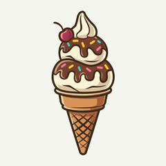 Delicious Double Scoop Ice Cream Cone with Sprinkles and Cherry
