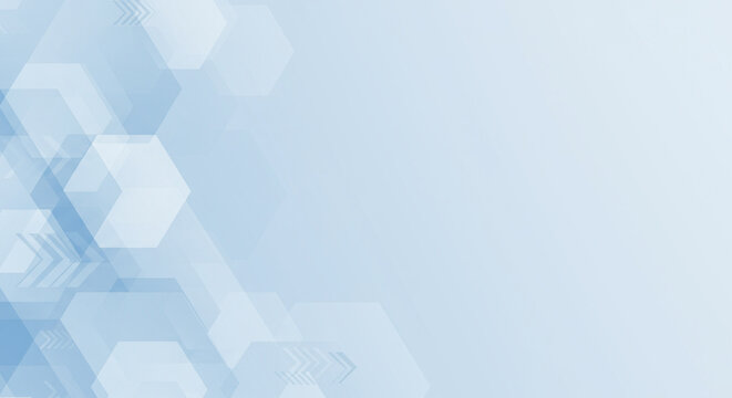 Modern abstract business background with transparent hexagons and arrow patterns in light blue tones, minimal clean design for presentations