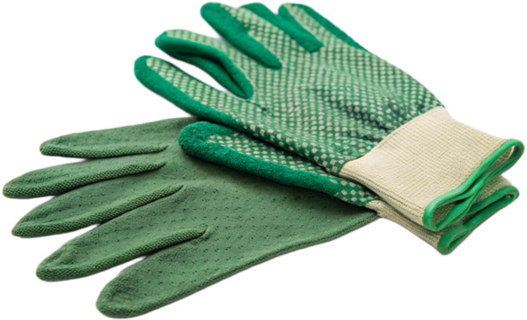 Close-up of green gardening gloves with textured grip pattern isolated - Powered by Adobe