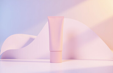 Minimalist pink tube with pastel gradient and dynamic light rays
