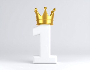 White number one crowned with a gold crown on a white background