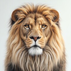 Fototapeta premium Majestic Lion: A striking portrait of a regal lion, showcasing its magnificent mane and piercing gaze, a symbol of strength and pride, capturing the untamed beauty of the wild.