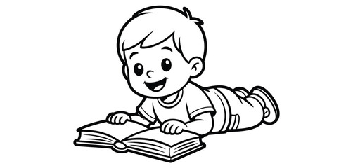 Happy Boy Lying Down Reading a Book Coloring Page