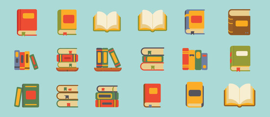 Colorful Flat Lay Illustration of Various Books and Book Stacks