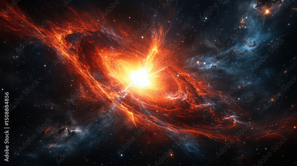 Poster supernova explosion in deep space. a vibrant depiction of a celestial event showcasing a supernova e