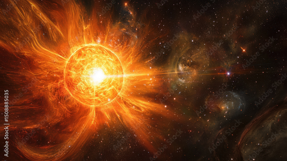 Poster supernova explosion in space. an artistic depiction of a bright supernova exploding in the vast expa