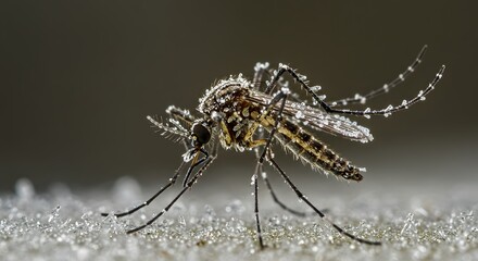 Fototapeta premium Close-up Macro Photography of a Mosquito Covered in Dew Droplets