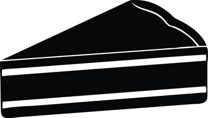 Black triangular cake piece shows horizontal white layers, it presents a transparent background