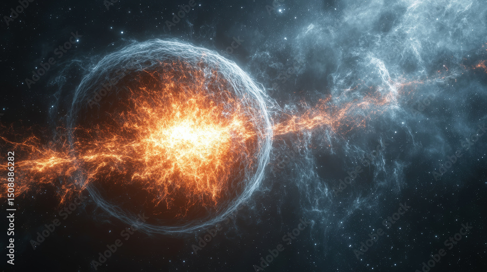 Poster supernova explosion in space. a stunning visualization of a supernova explosion, with a fiery core e