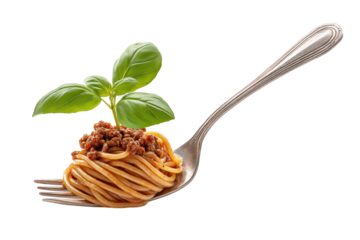 PNG Spaghetti forkful with basil and bolognese sauce