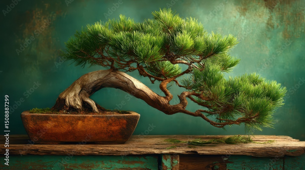 Aufkleber expressive bonsai tree with a wind-blown appearance capturing the essence of nature in a unique arti