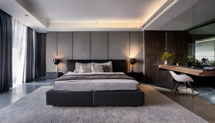 modern bedroom interior design with a sleek look very spacious and dark details