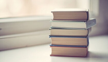 Fototapeta premium Stacked Books On White Table Beside Window