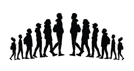 Group of people standing silhouette vector illustration. people vector illustration on a white background and show the diversity and unity of the group.