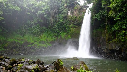 Obraz premium Powerful Waterfall In Lush Tropical Rainforest