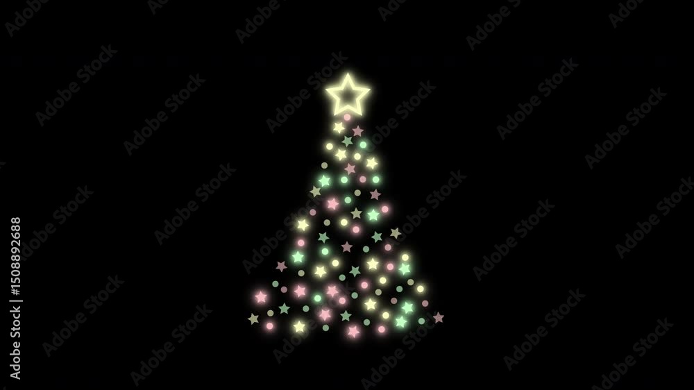Aufkleber christmas tree neon animation with flickering lights – duplicate and time-reverse for endless loop