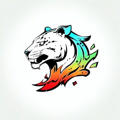 Fierce Rainbow Snow Leopard Head Graphic Design