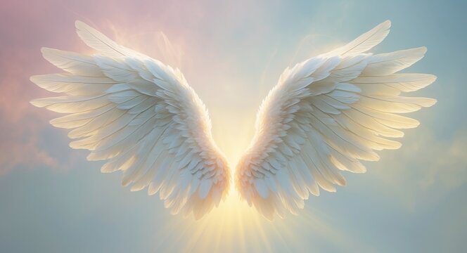 Angelic Wings Bathed in Light. A Symbol of Hope, Freedom, and Heavenly Grace.