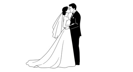 Elegant Kissing Bride and Groom Illustration
