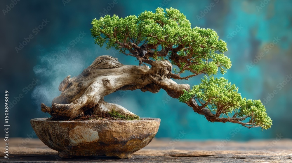 Aufkleber elegant juniper bonsai tree in a pot captured with studio lighting showcasing its unique features an