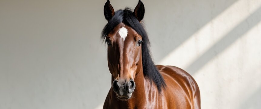 Elegant Portrait of a Brown Horse with White Star, Emphasizing Beauty and Grace.