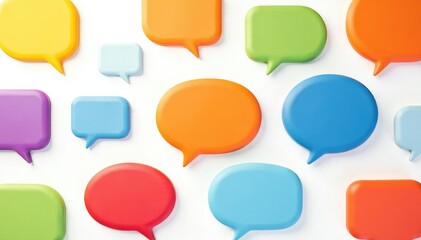 Repeating pattern of colorful speech bubbles on a white background, backdrop, print
