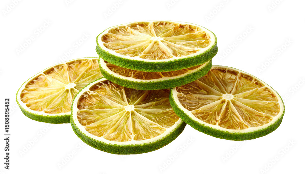 Poster dried lime slices forming a stack on transparent background