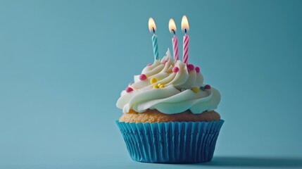 Blue background cupcake birthday with 135 candles