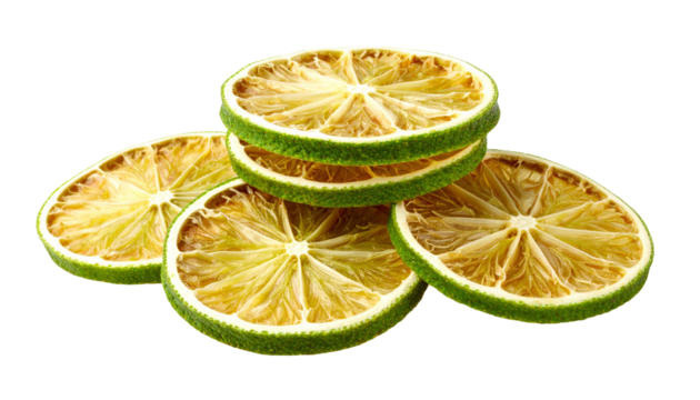 Dried lime slices forming a stack on transparent background