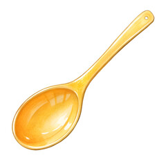 Empty yellow plastic spoon top view isolated on white background