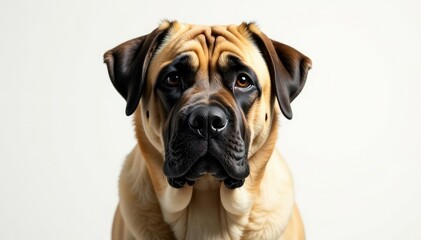 Obraz premium Solo mastiff, intense gaze, pure white backdrop, loyal, studio, background