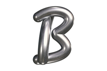 Chrome script lettering letter B with precise tubular structure and chrome surface ideal for branding. High quality 3D rendering.